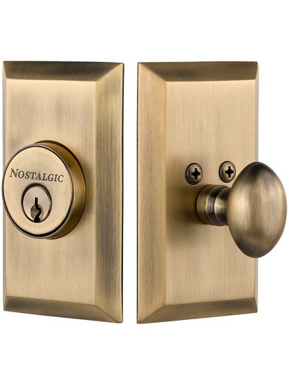 New York Single-Cylinder Deadbolt Keyed Differently in Antique Brass.
